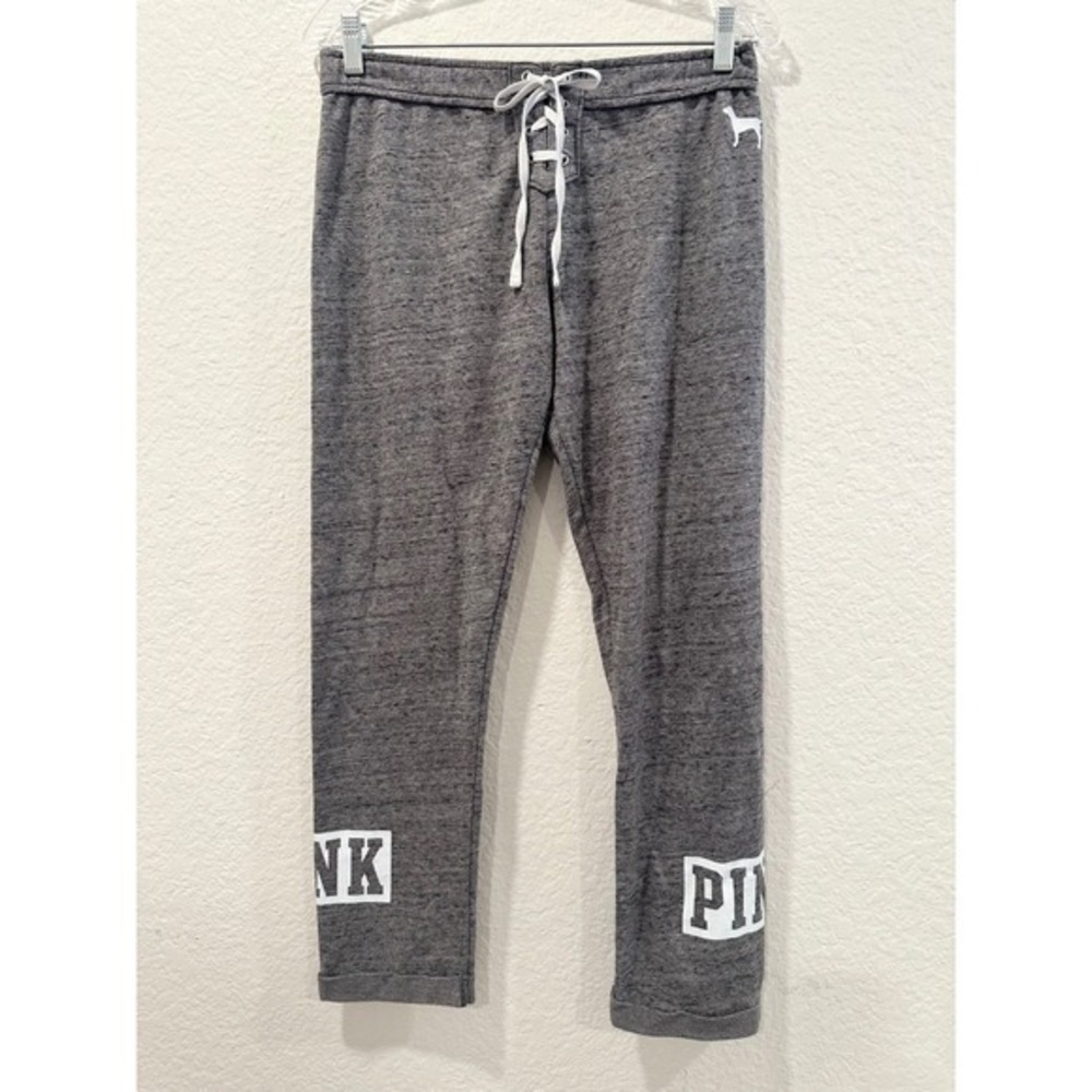 Victoria's Secret PINK Lace Up Sweatpants Heather Gray Logo Joggers Womens Small